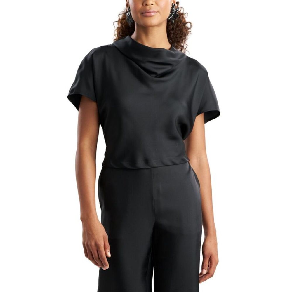 Natori Womens  Silk Twill Cowl Neck Top, Black